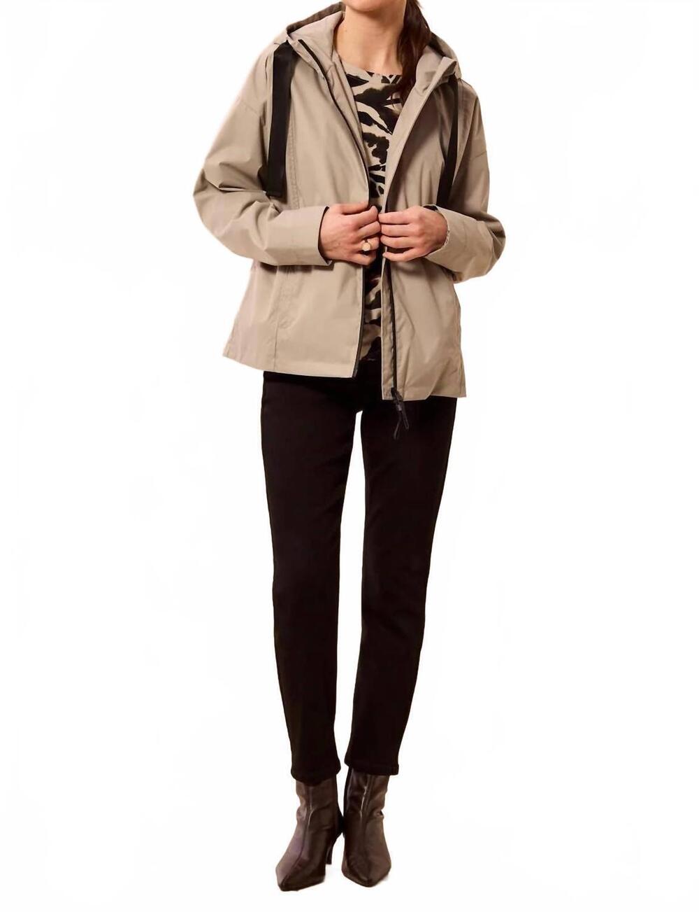 NEW TRIBAL hooded zip front rain jacket in dry sand